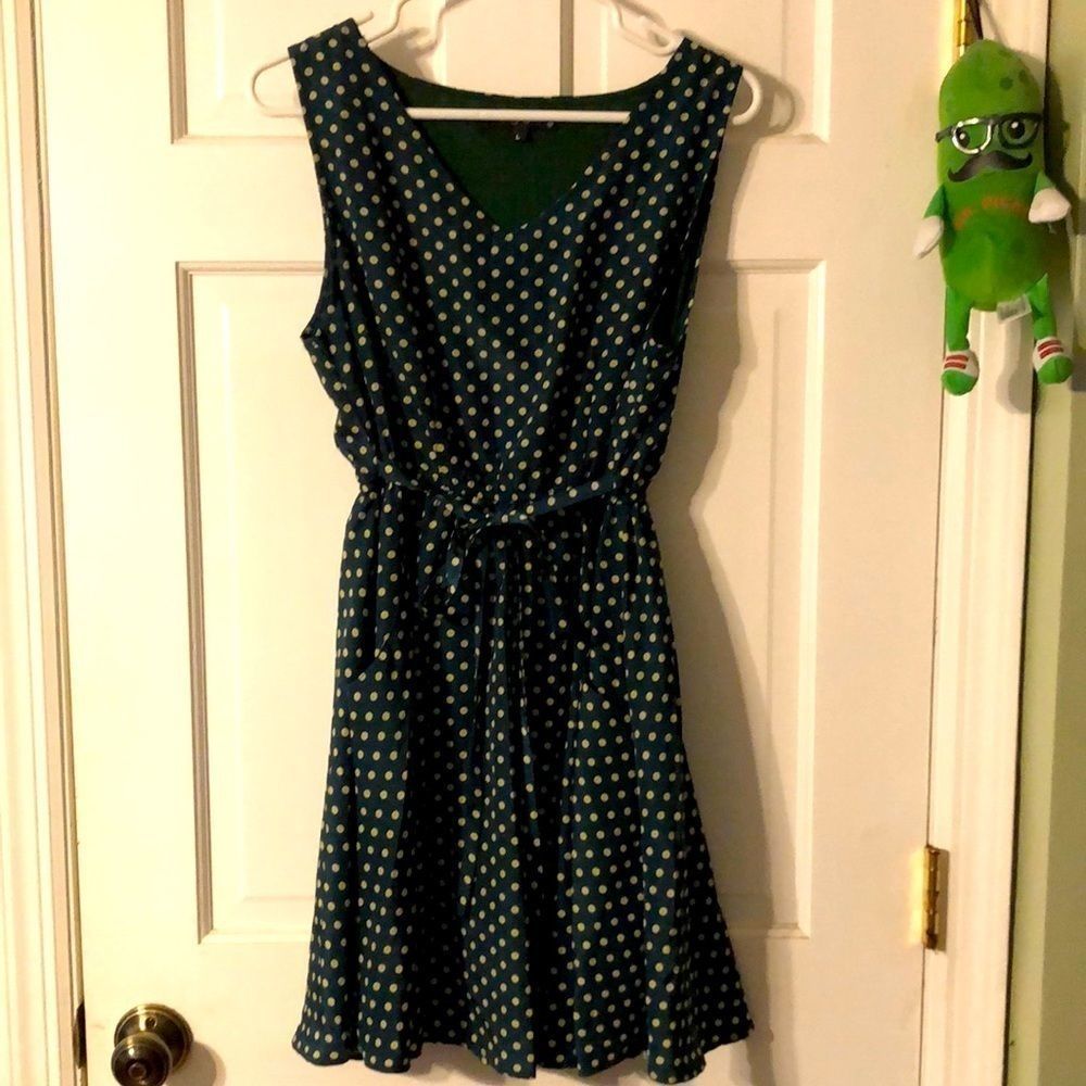Juniors Hunter Green and Cream Polka Dots Minidress With Pockets